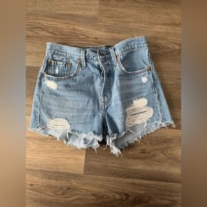 Levi 501 Shorts - Distressed Jean Shorts - Button Up - Ripped Shorts